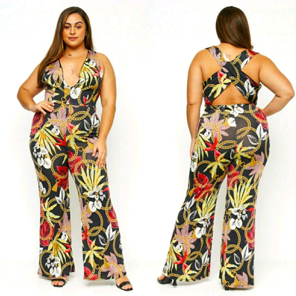 Black Chain Print Jumpsuit